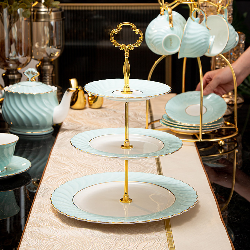 高档轻奢风展示盘餐厅商用串盘蛋糕盘点心盘高级感骨瓷多层摆盘子