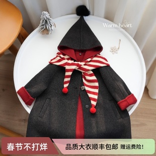 大暖自制复古亲子款100%羊毛双面羊绒手工女童毛呢外套小精灵大衣