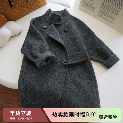 小个子儿童双面羊绒大衣小立领男女童双面呢大衣秋冬加厚毛呢外套