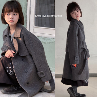 小个子气质大衣秋冬新款男女童亲子双面羊绒外套中大童中长款风衣