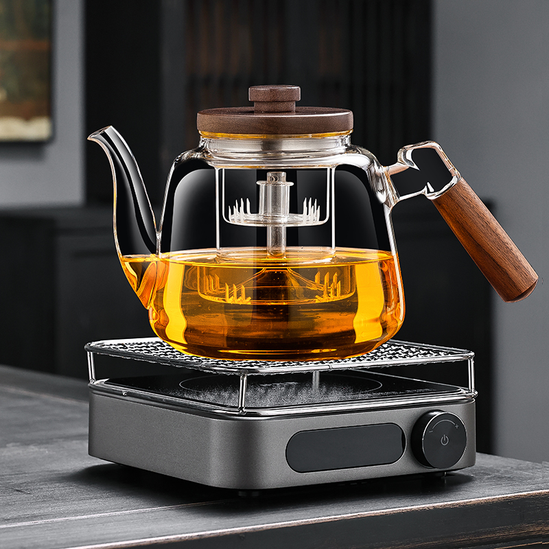 新款围炉煮茶电陶炉蒸煮一体玻璃烧水壶茶炉静音泡茶壶煮茶器套装