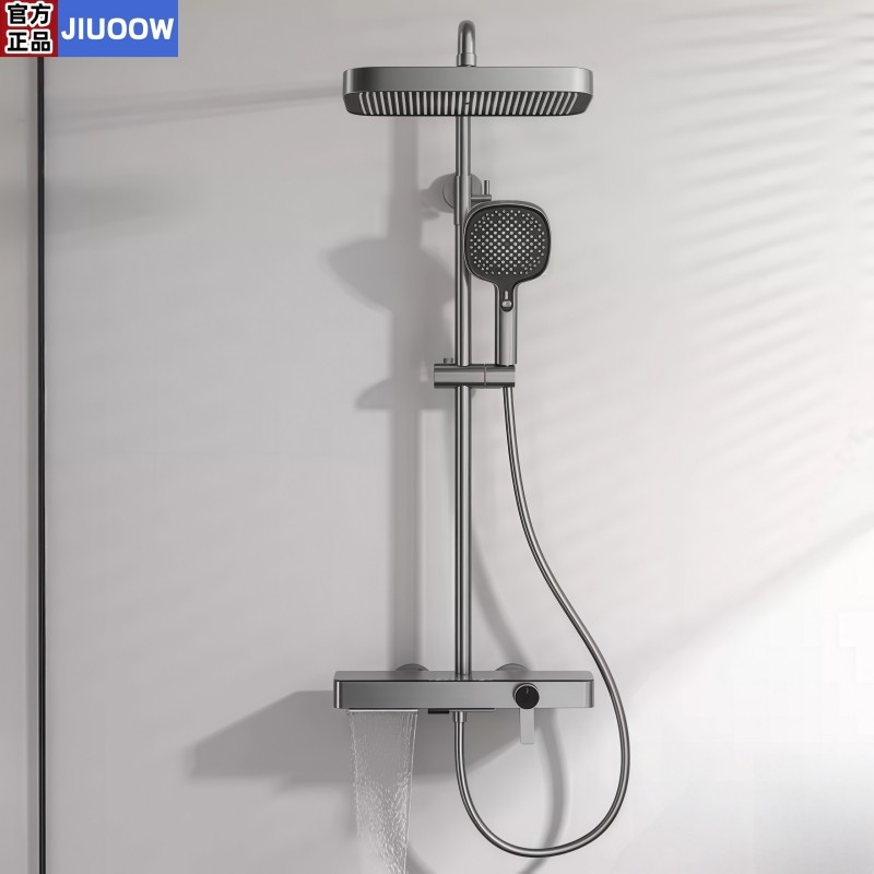 全铜置物钢琴按键枪灰色三功能瀑布冷热淋浴花洒套装沐浴增压喷头,家装主材,恒温花洒套装,淘宝优惠券,粉丝福利购,淘宝优惠卷