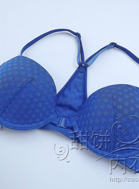 亏清任2件包邮26欧美蓝色蕾丝Y型美背性感薄款文胸小胸mm少女内衣