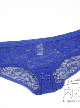 亏清任4条包邮02欧美蓝色蕾丝透明性感女内裤舒适透气三角裤棉档