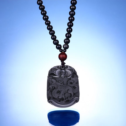 黑曜石男士项链女情侣挂件长款 十二生肖吊坠马牛羊本命年配饰品