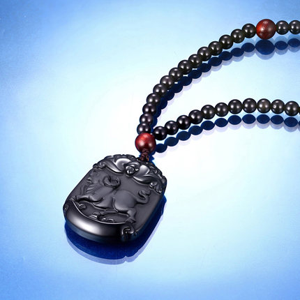 黑曜石男士项链女情侣挂件长款 十二生肖吊坠马牛羊本命年配饰品
