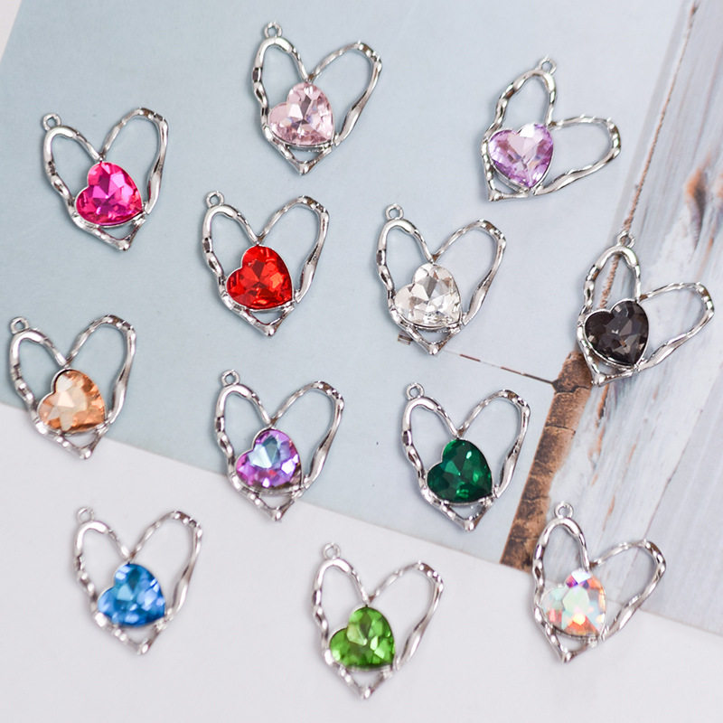 甜酷风爱心 桃心合金挂件水钻diy手工发饰耳环项链钥匙扣饰品配件