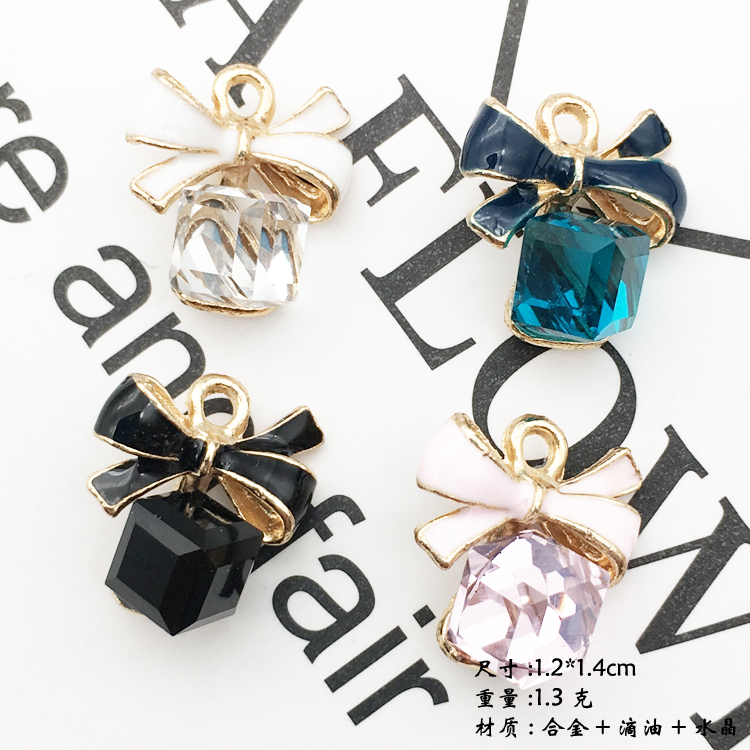 新款滴油蝴蝶结花发饰合金挂件 耳环耳饰吊坠diy饰品配件厂家直销