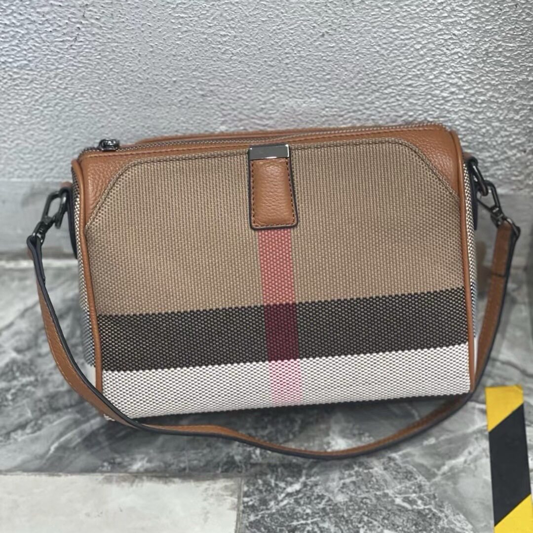 2025新款格子包牛皮单肩包格纹斜挎包水桶包手提帆布包包