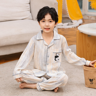 儿童睡衣纯棉男孩春秋款男童全棉家居服长袖云朵棉中大童休闲套装
