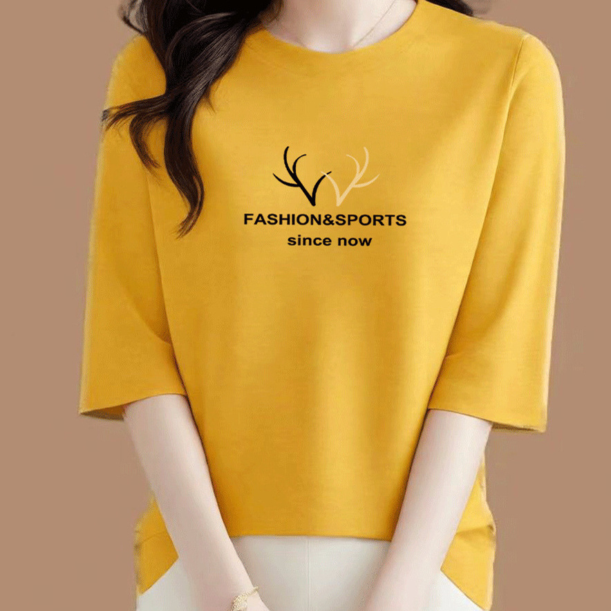 女士七分袖中袖T恤妈妈衫韩版新款春夏秋印花时尚潮流T恤洋气衣服