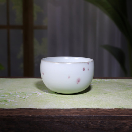 钧瓷手工茶杯 窑变暗香浮动月白釉哑光主人杯陶瓷品茗杯中式风