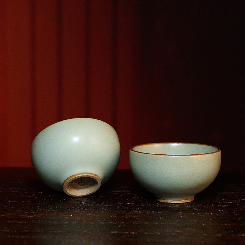 孔家钧窑鸡心杯玉青釉铜系青蓝釉釉中彩田园风中式茶杯养生品茗杯