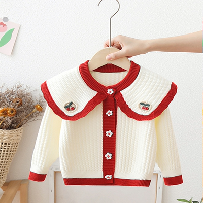 2025新款女童开衫外套针织女宝宝秋装儿童毛衣秋冬秋小童红色毛衣