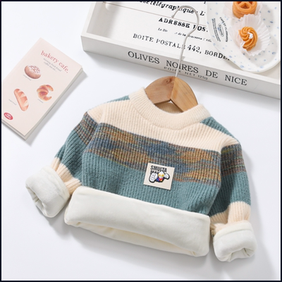 男童毛衣加绒加厚2025冬季新款儿童加绒针织衫套头宝宝洋气打底衣
