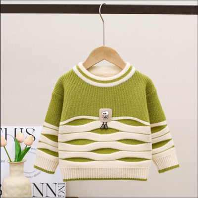 男童毛衣加绒加厚秋冬款2025新款中童中小童套头内搭儿童针织衫潮