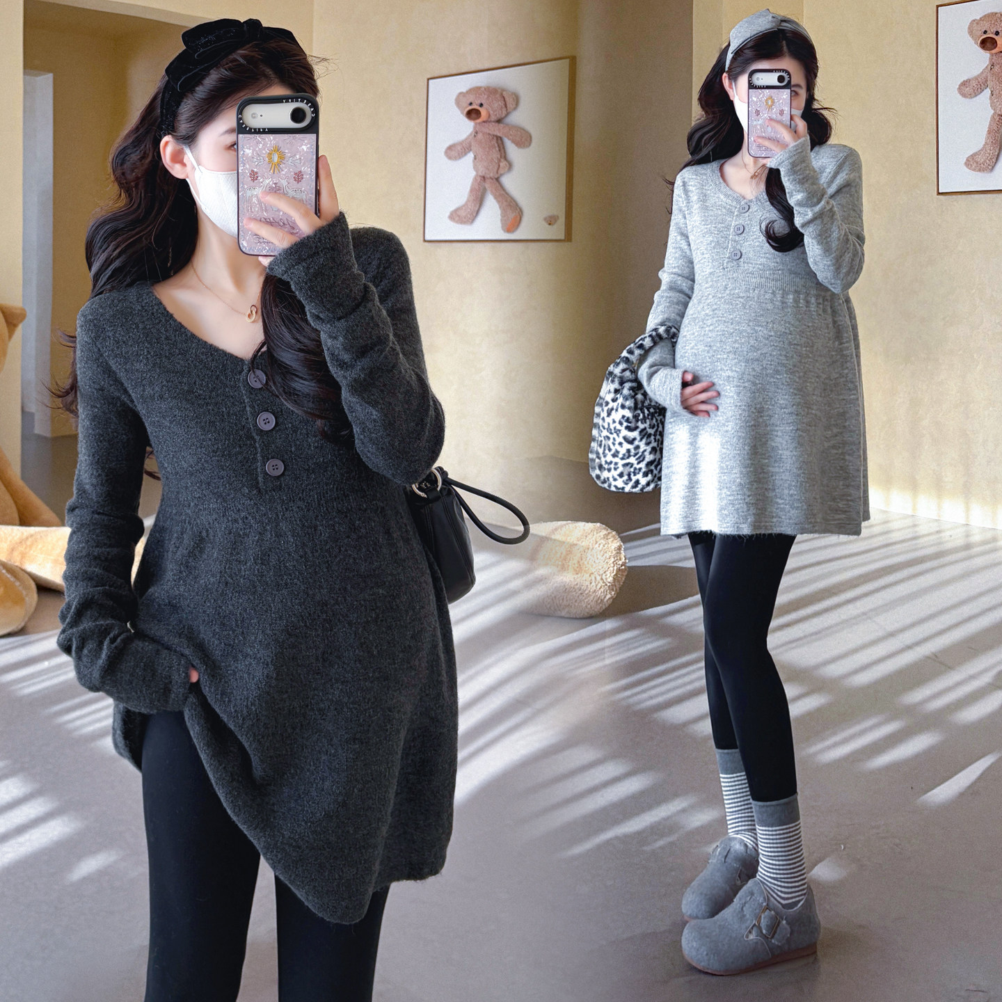 孕妇装秋季上衣2026韩版开扣可哺乳套头毛衣气质宽松小香风娃娃衫