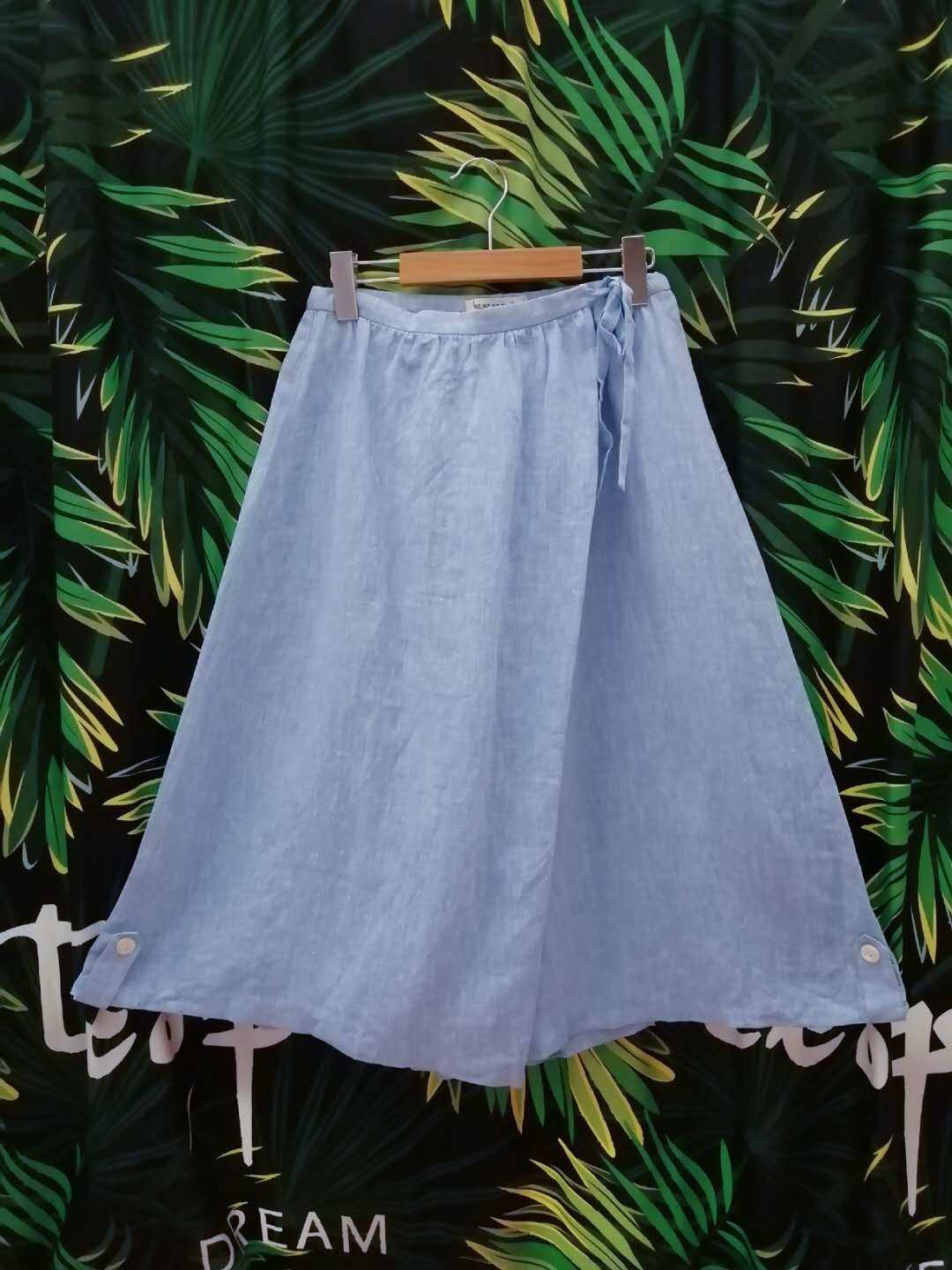 唯品尾货SM2藏青蓝玫红米亚麻休闲系带阔腿裤夏季女日系森女风裙