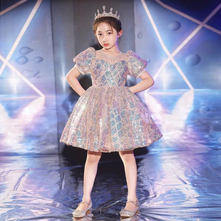 儿童合唱服礼服女童花童亮片公主裙洋派女孩走秀主持人钢琴演出服