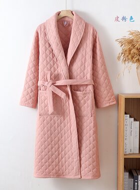 抗寒长款六层家居服保暖加棉睡袍