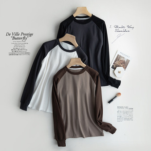 带胸垫免穿内衣女士插肩袖单面绒睡衣宽松大码家居服春秋冬t恤