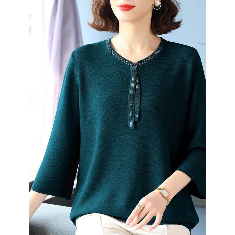 加肥加大码女装洋气妈妈春装针织衫减龄中老年宽松遮肚桑蚕丝上衣