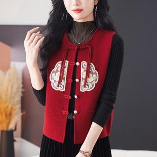 国风马甲女款2025新款春秋新中式针织上衣中老年人妈妈款背心马夹