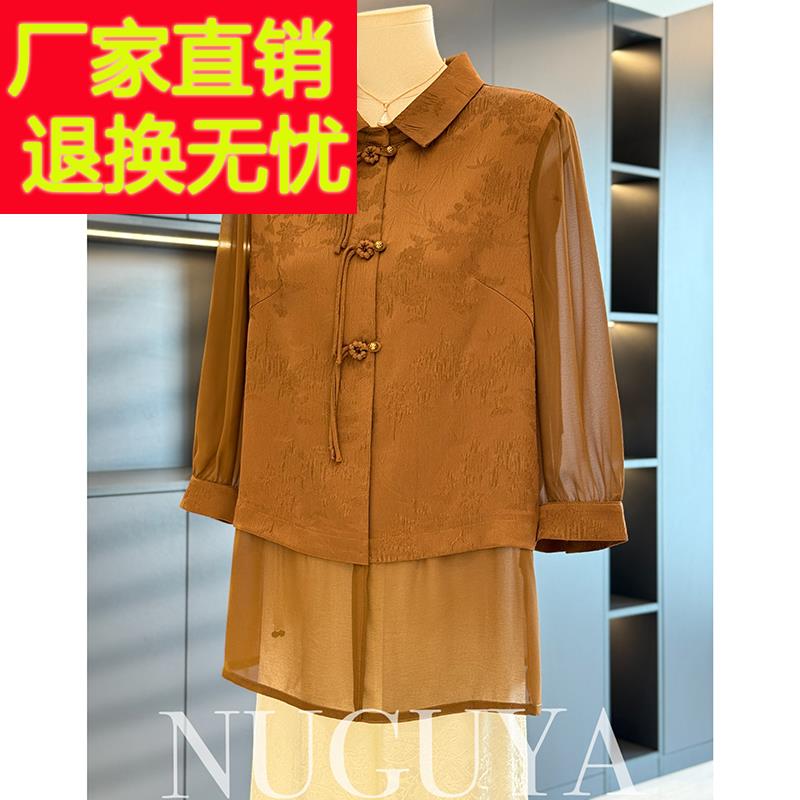 复古中国风妈妈装雪纺衬衫女2025夏装新款上衣减龄气质中老年衬衣