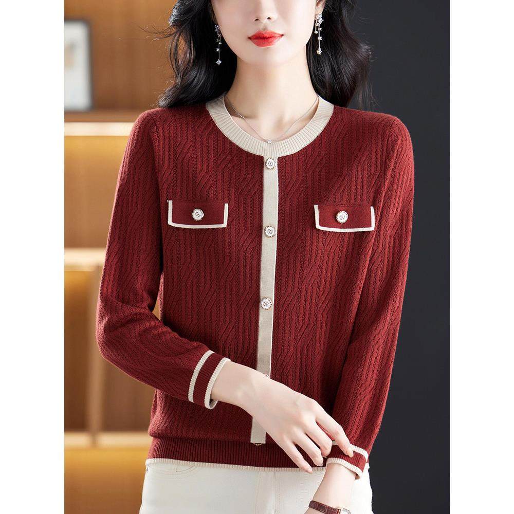 中年妈妈春秋新款九分袖针织衫薄款上衣女加大码洋气高贵打底毛衣