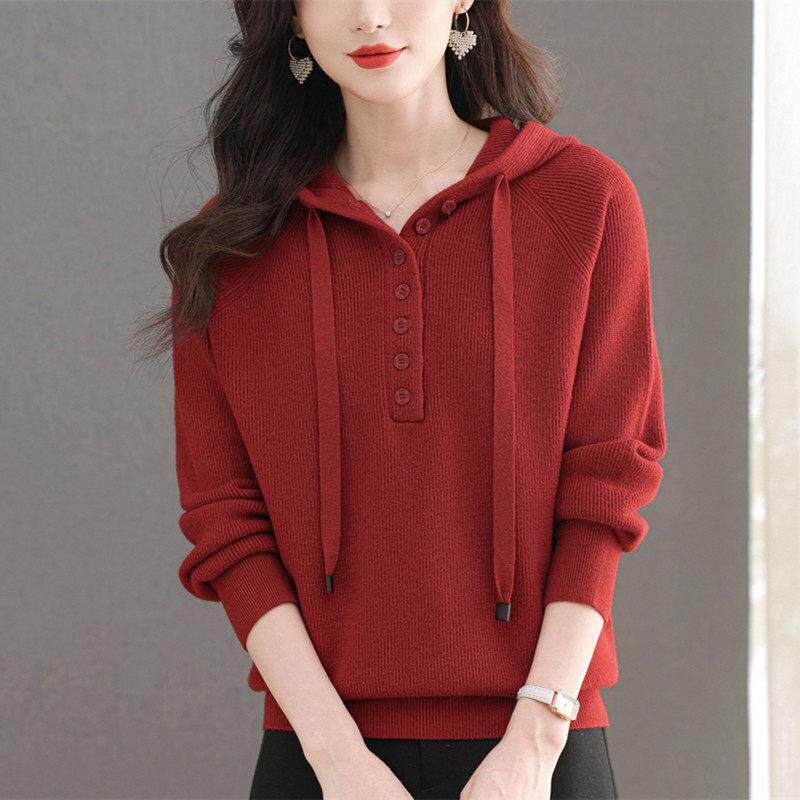 妈妈秋冬新款羊毛衫女连帽卫衣时尚毛衣宽松加肥加大码打底羊绒衫