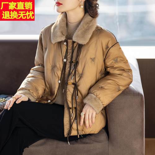 新中式妈妈羽绒服冬装白鸭绒洋派时尚外套中老年人女衣服2025新款