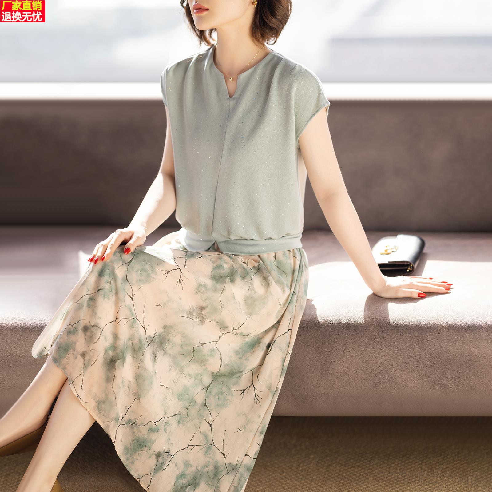 妈妈夏装短袖套装裙子2025新款阔太太洋气质时尚连衣裙中老年女士