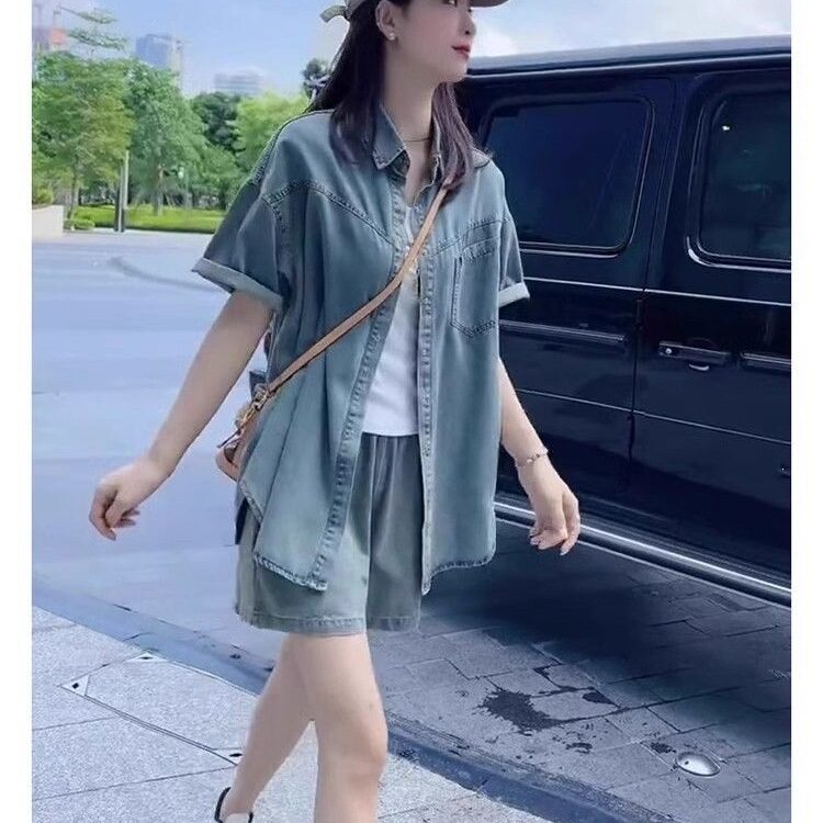 2026夏装新款欧货时尚显瘦遮肉职业小香风牛仔短裤休闲两件套装女