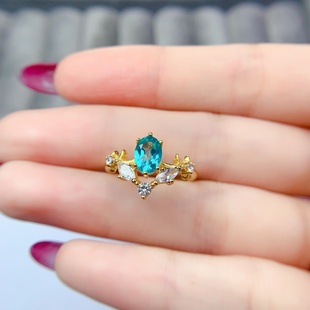 夏弥尔之冠超超美稀少纯美湖水蓝绿色帕拉伊巴托帕石925纯银戒指