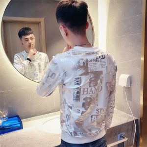 黑首D301-WY33-P55控78秋季新款卫衣男个性印花圆领卫衣社会小伙图片