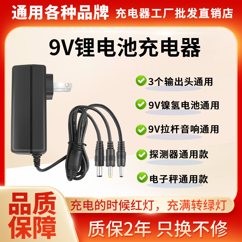 安检仪9V小型便携式高精度金属探测器音响锂电池电源充电器通用款