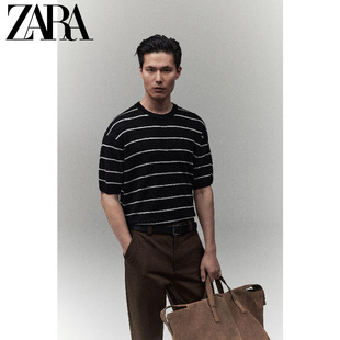 男装 ZARA24夏季 104 新品 T恤 2893441 条纹纹理针织圆领休闲短袖