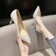 法式 尖头浅口气质细跟单鞋 米白色小高跟鞋 女黑色职业中跟2026新款