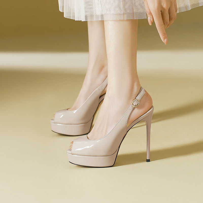 裸色性感高跟鞋女2026新款细跟鱼嘴凉鞋防水台恨天高夜店单鞋12cm