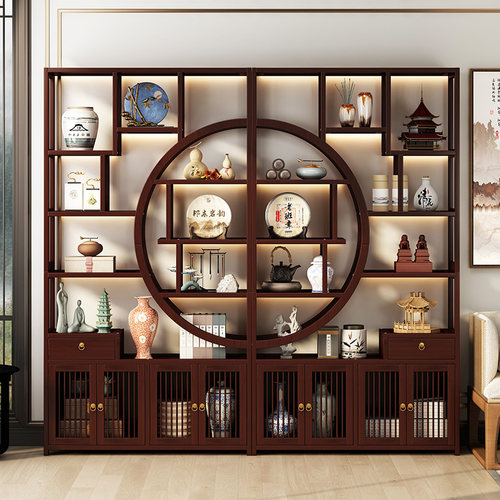 新中式博古架茶室置物架茶叶展示柜非实木隔断多宝阁客厅摆件架子