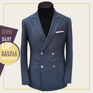 ZBTO深藏蓝色BLAZER布雷泽修身 外套 双排扣商务休闲羊毛便服单西装