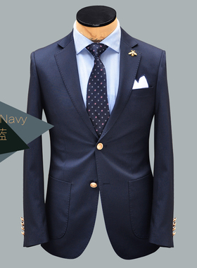 ZBTO经典海军蓝布雷泽Blazer单排扣修身制服款男羊毛单件西装便服