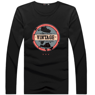 2024春秋长袖t恤男印花白色打底衫港风潮牌潮流修身黑色体恤大码