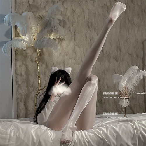 油亮珠光丝滑白丝开裆连裤丝袜女