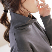 打底衫 中长款 宽松显瘦纯色女装 T恤纯棉长袖 秋冬韩版 新款 高领大码