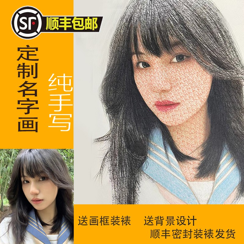 名字画像文字画万字画情侣礼物生日礼物用名字作画人物装饰画
