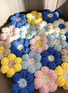 冰条泡芙花坐垫材料包成品手编专用钩织针送人diy礼物冰条线坐垫