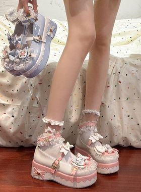 Lolita鞋日系软妹蝴蝶结lo鞋jk增高配裙子可爱圆头小皮鞋公主鞋子