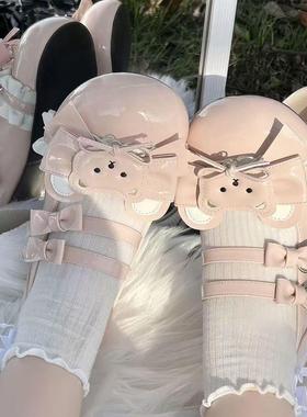 Lolita圆头可爱蝴蝶结单鞋甜美洛丽塔甜心少女低跟小皮鞋公主lo鞋