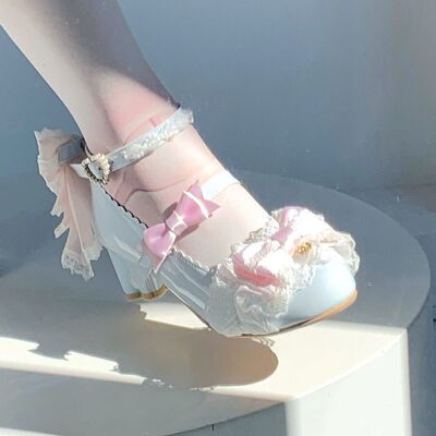 lolita蝴蝶结中跟鞋子甜美玛丽珍
